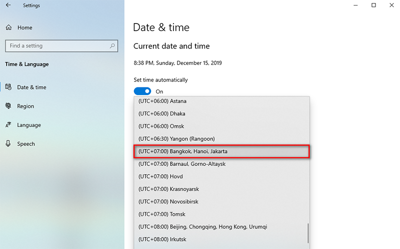 Mengatur time zone Windows 10